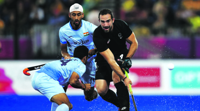 Wairarapa’s New Zealand hockey international Dane Lett [playing against India in the Gold Coast Commonwealth Games in 2018] is back from the World Cup in India where the Black Sticks finished 7th.
 PHOTO/GETTY IMAGES