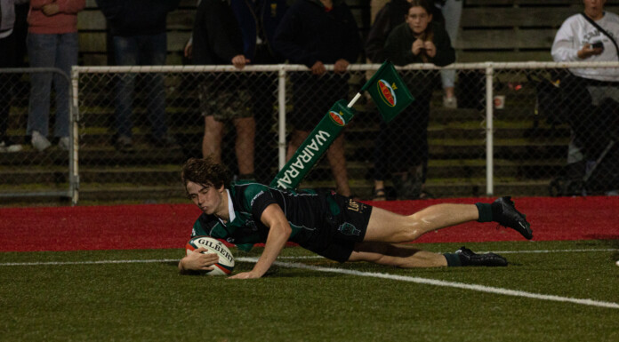 Conall Doyle scores the second of his two tries in the Lane Penn Trophy final. PHOTO/JADE CVETKOV